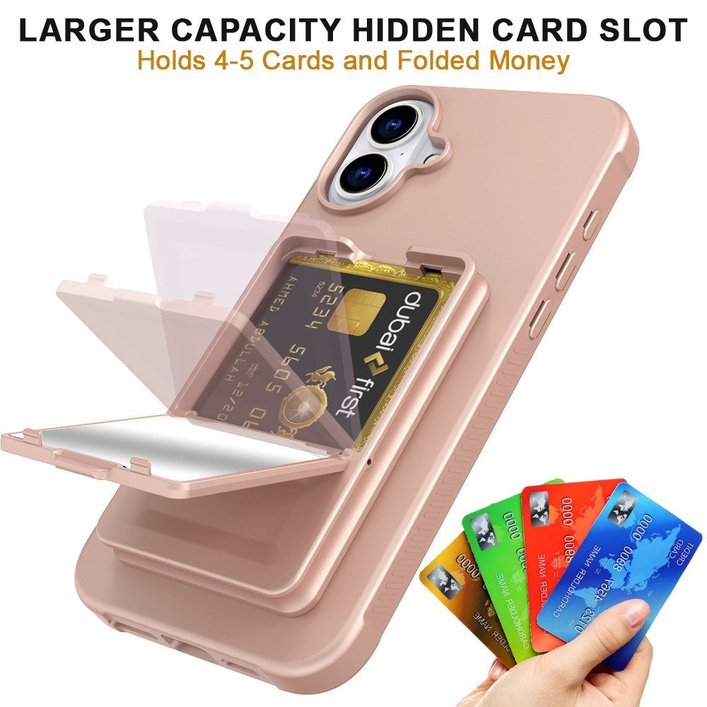 EIDERWOOD iPhone 16 Flexible Plastic Case with Card Holder & Built-in Mirror - Rose Gold