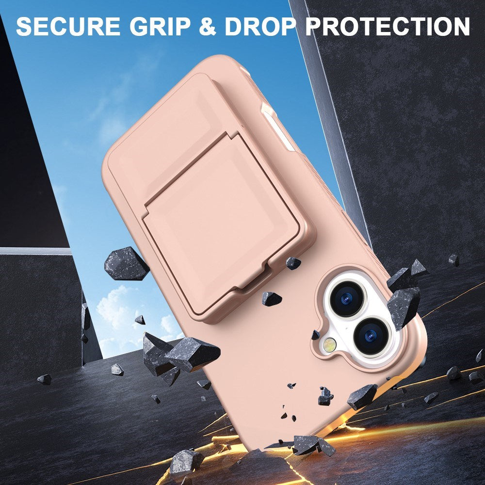 EIDERWOOD iPhone 16 Flexible Plastic Case with Card Holder & Built-in Mirror - Rose Gold