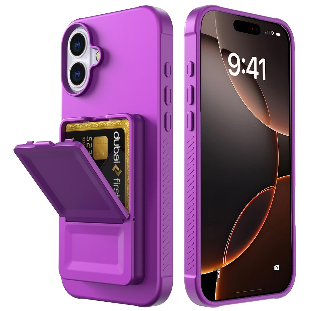 EIDERWOOD iPhone 16 Flexible Plastic Case with Card Holder & Built-in Mirror - Dark Purple