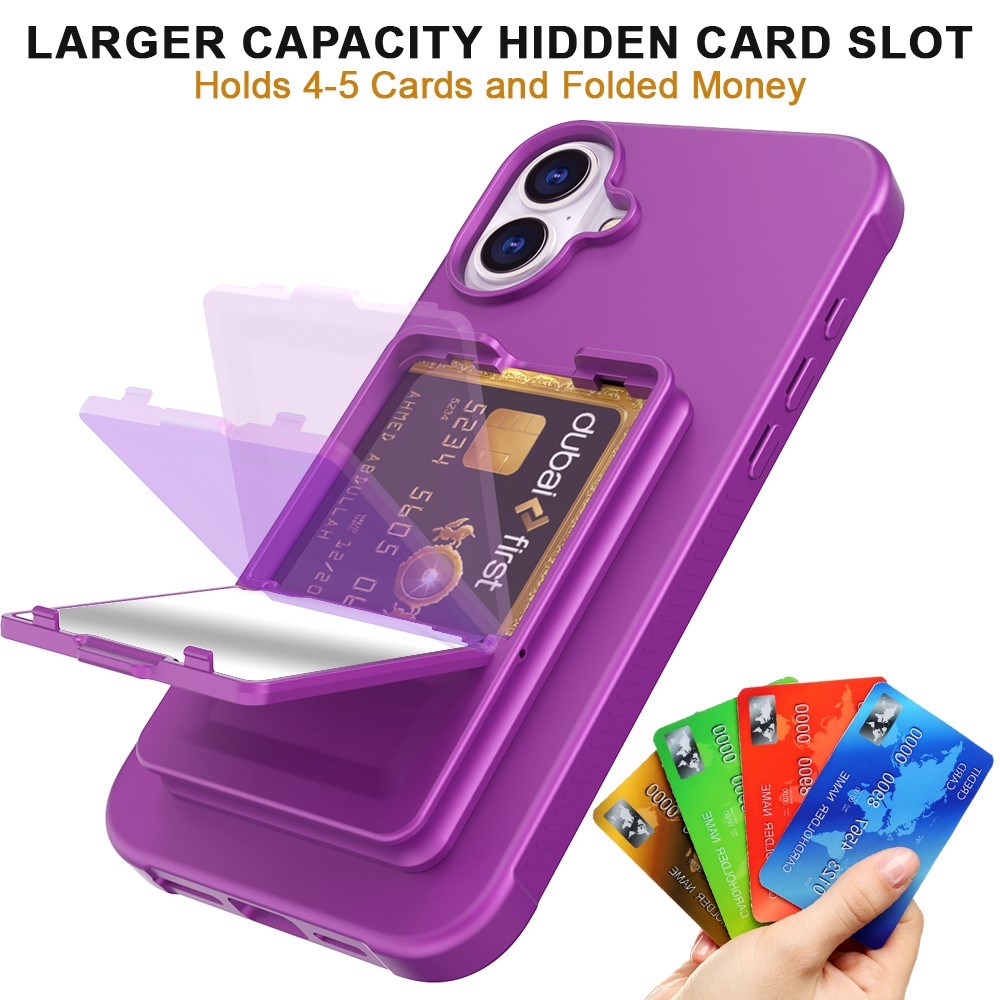 EIDERWOOD iPhone 16 Flexible Plastic Case with Card Holder & Built-in Mirror - Dark Purple