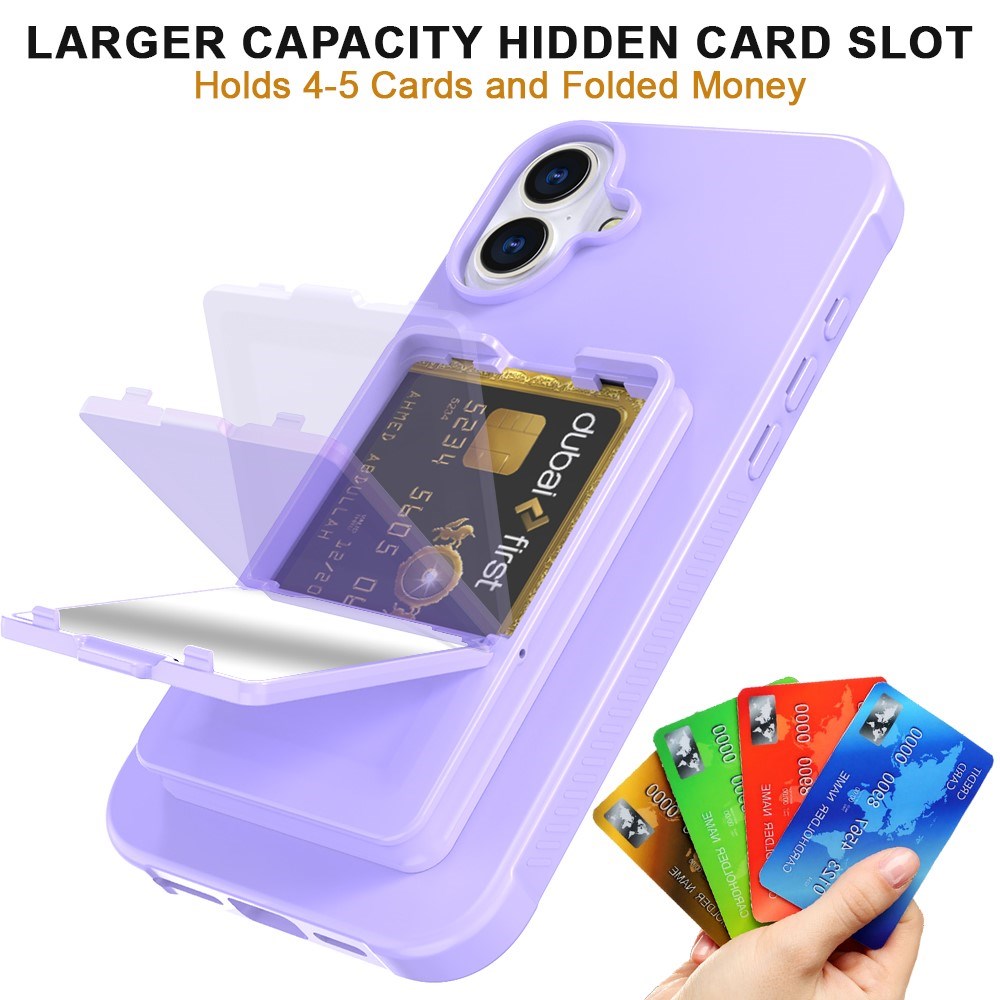 EIDERWOOD iPhone 16 Flexible Plastic Case with Card Holder & Built-in Mirror - Purple