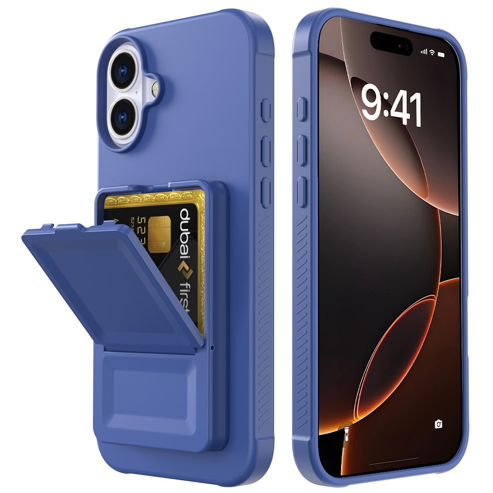 EIDERWOOD iPhone 16 Flexible Plastic Case with Card Holder & Built-in Mirror - Blue