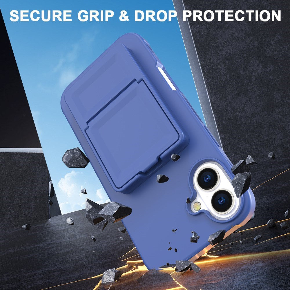 EIDERWOOD iPhone 16 Flexible Plastic Case with Card Holder & Built-in Mirror - Blue