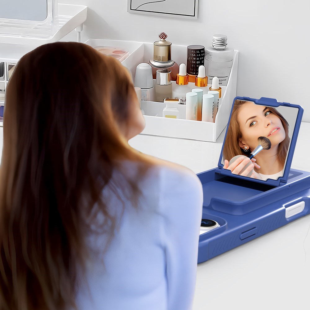 EIDERWOOD iPhone 16 Flexible Plastic Case with Card Holder & Built-in Mirror - Blue