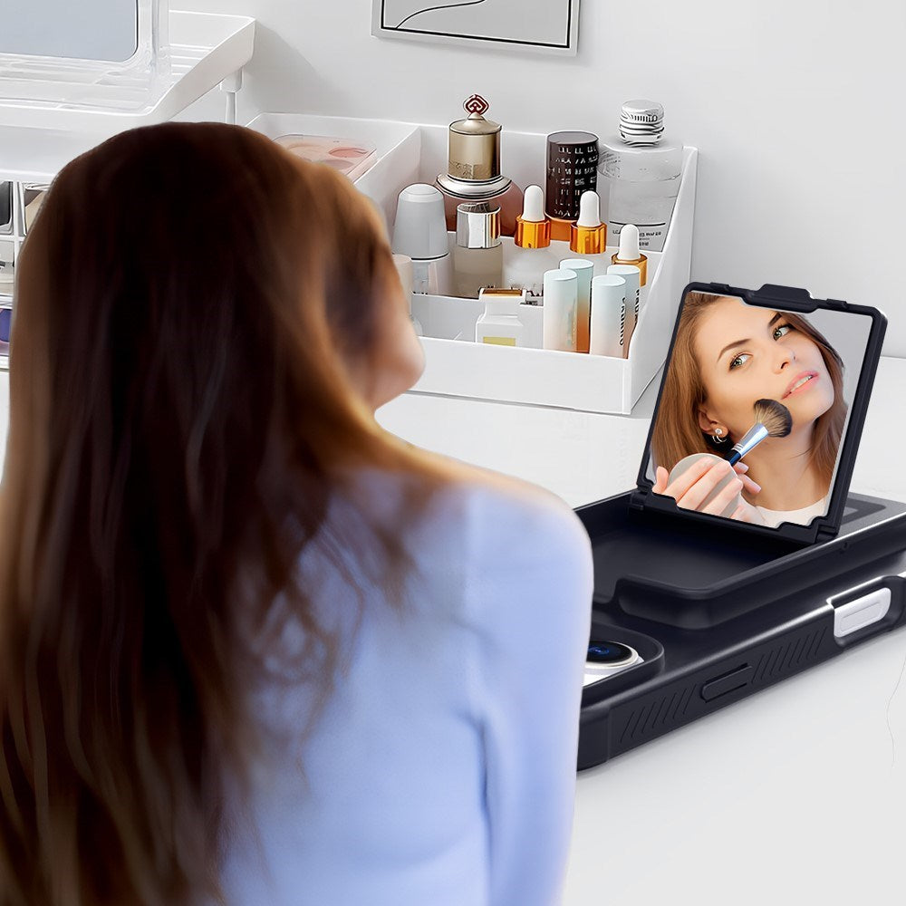 EIDERWOOD iPhone 16 Flexible Plastic Case with Card Holder & Built-in Mirror - Black