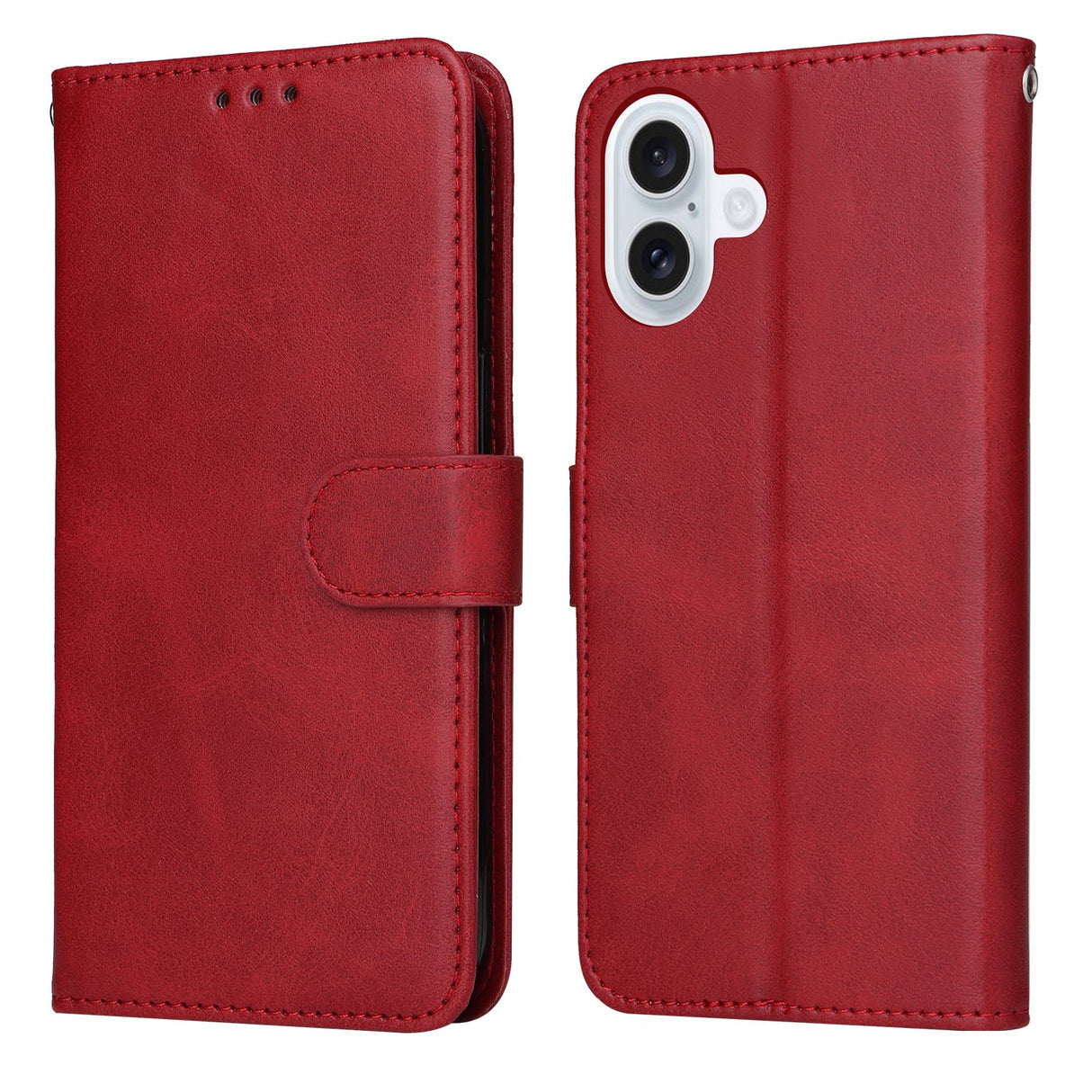EIDERWOOD iPhone 17 Faux Leather Flip Case with Wallet & Strap - Red