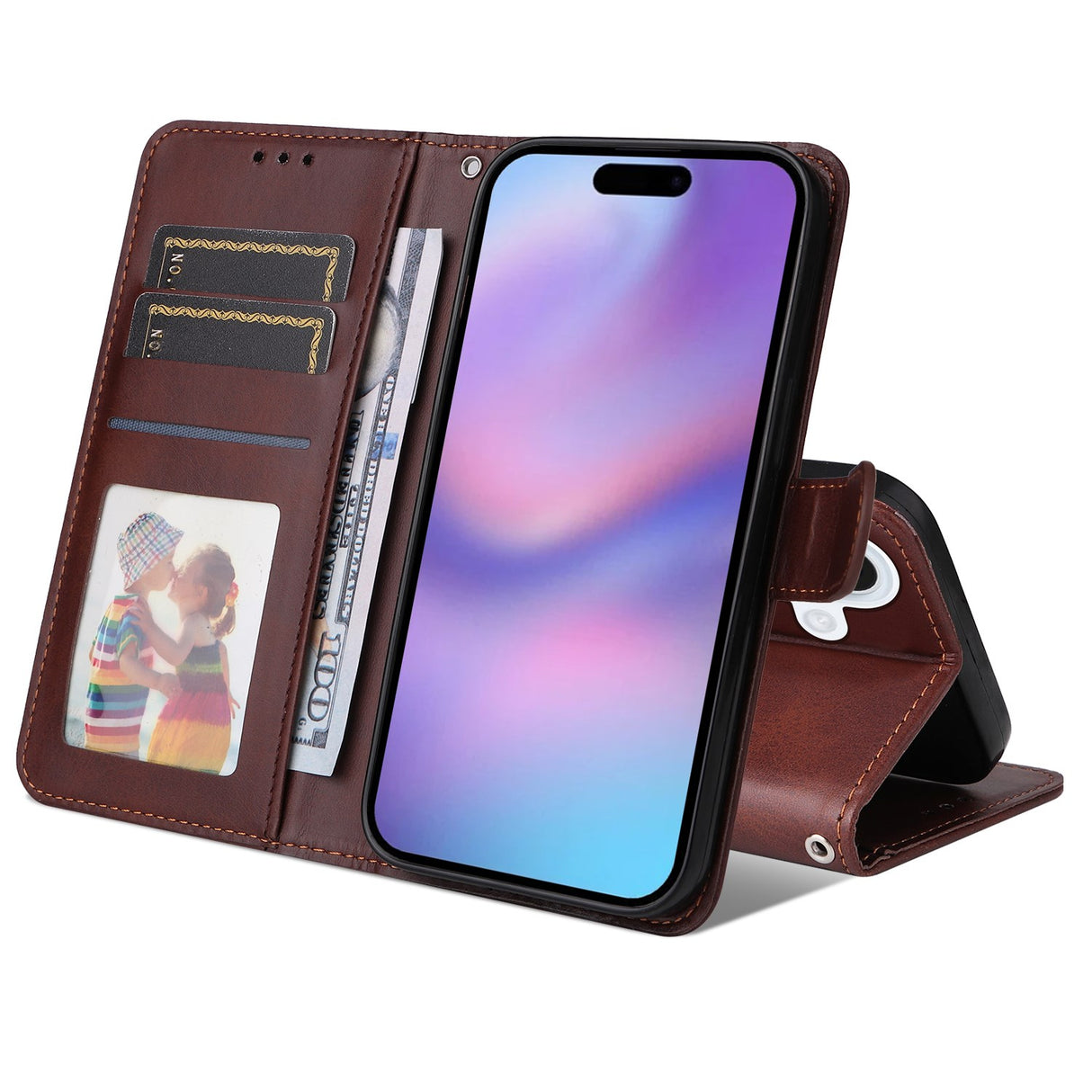 EIDERWOOD iPhone 17 Faux Leather Flip Case with Wallet & Strap - Brown