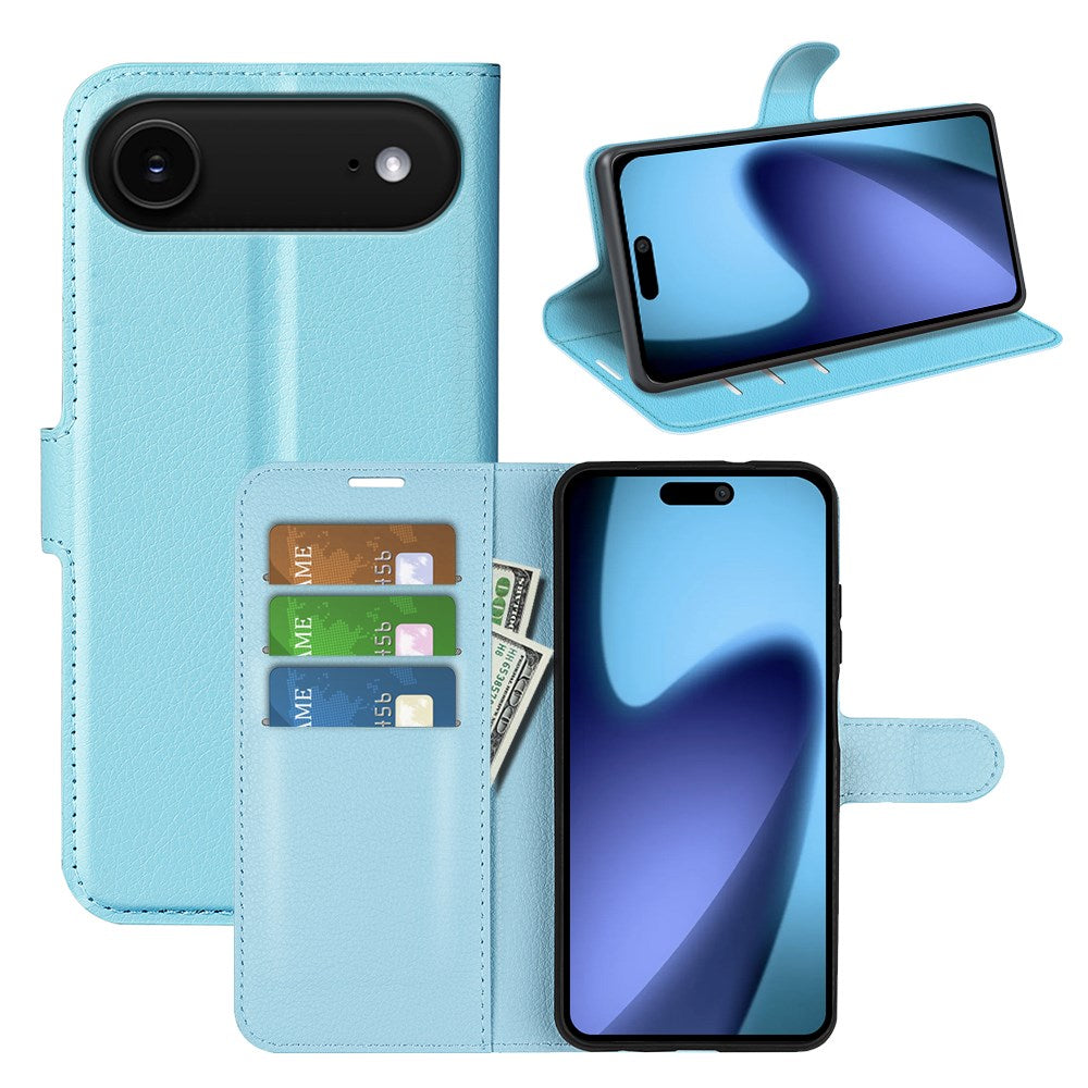 EIDERWOOD iPhone Air Litchi Flip Case with Built-in Card Holder & Stand Function - Blue