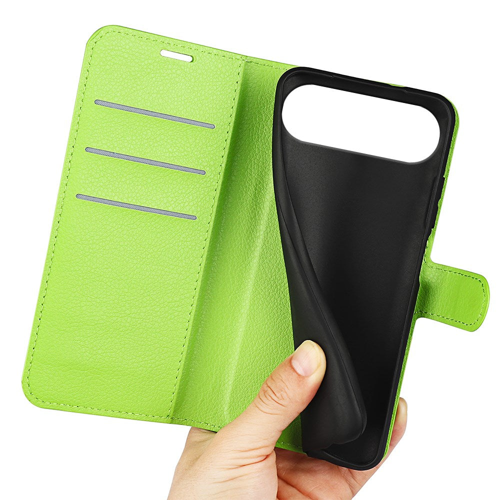 EIDERWOOD iPhone Air Litchi Flip Case with Built-in Card Holder & Stand Function - Green