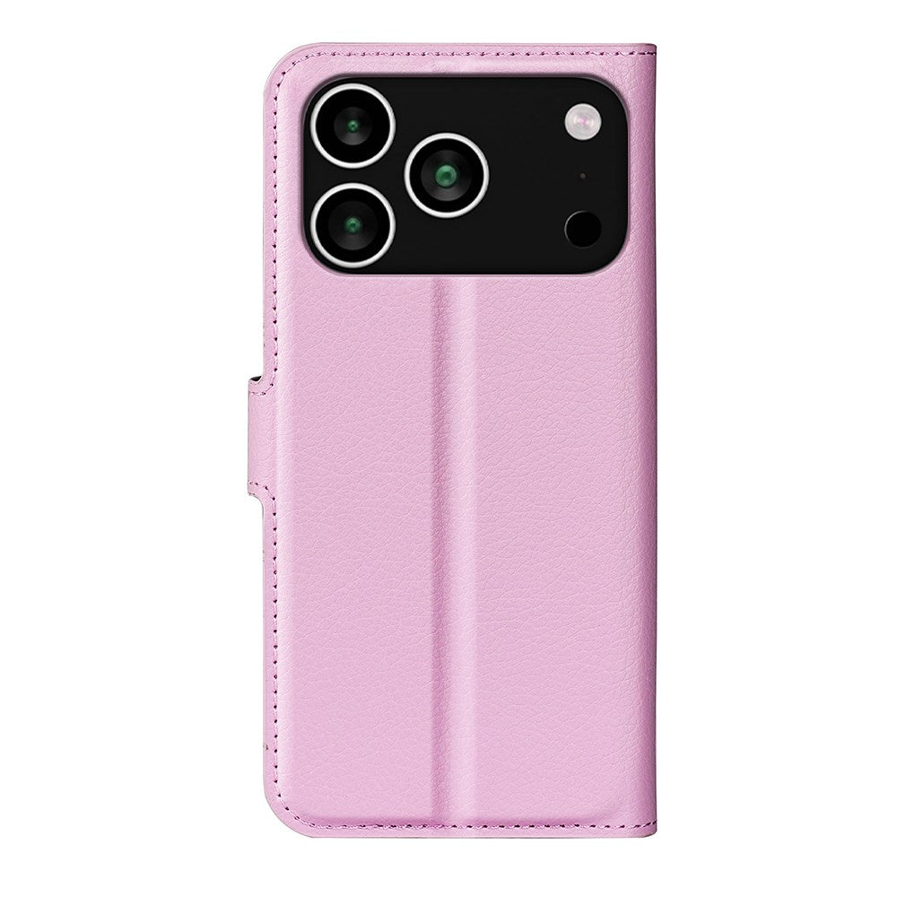 EIDERWOOD iPhone 17 Pro Litchi Flip Case with Built-in Card Holder & Stand Function - Pink