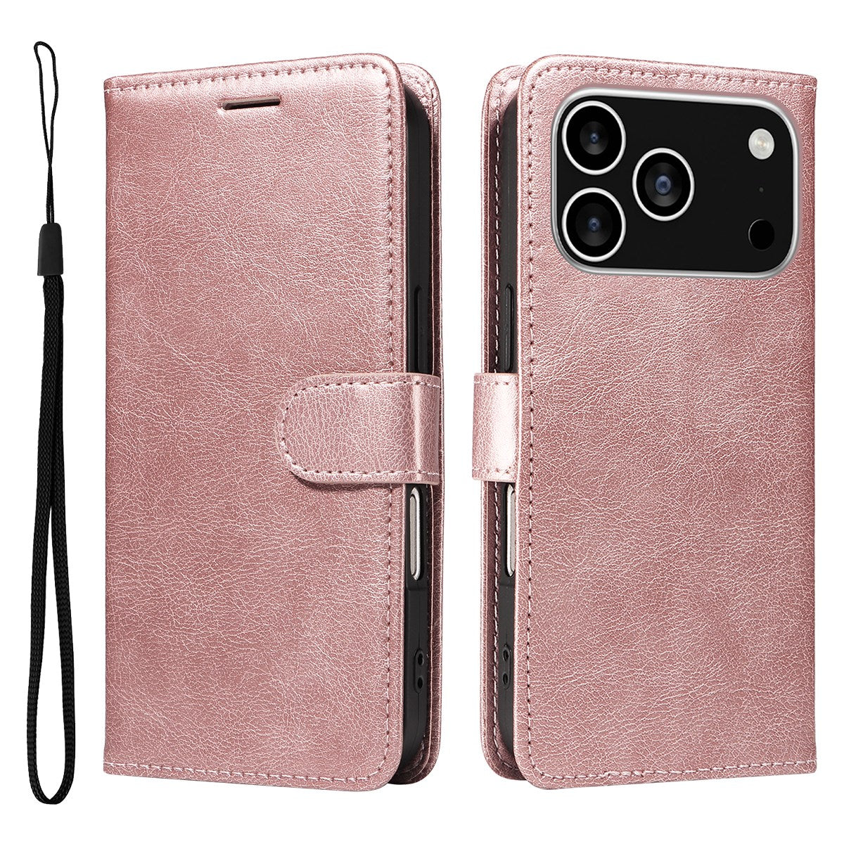 EIDERWOOD iPhone 17 Pro Faux Leather Case with Wallet & Strap - Rose Gold