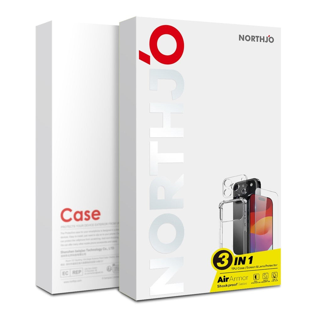 NORTHJO iPhone 17 Pro Max 3-in-1 Protection Set with Shock-Absorbing Flexible Plastic Case / Tempered Screen Protector Glass / Camera Lens Protector Glass - Transparent