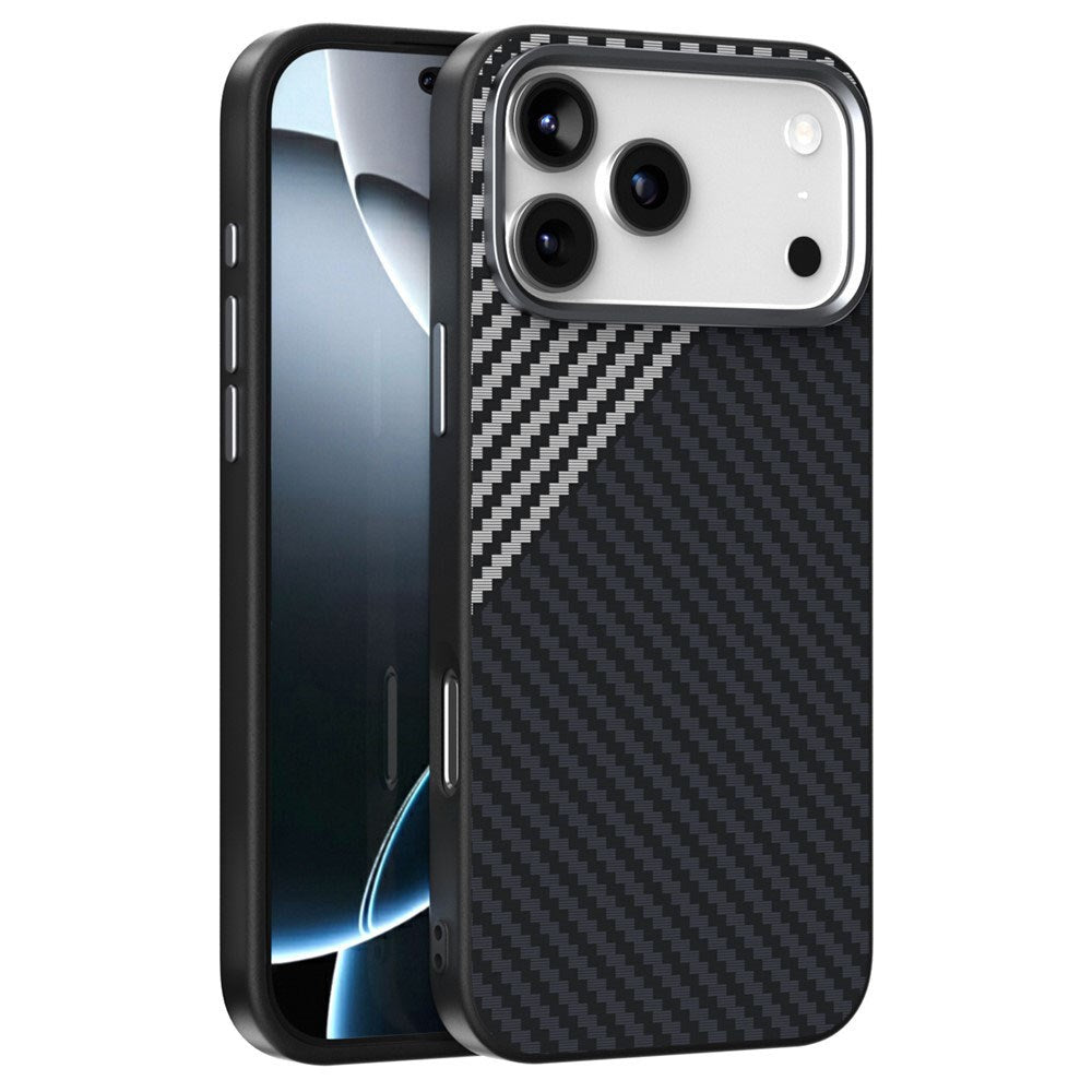 iPhone 18 Pro / 17 Pro ABEEL Hybrid Case with Carbon Fiber Texture - MagSafe Compatible - Black / Silver