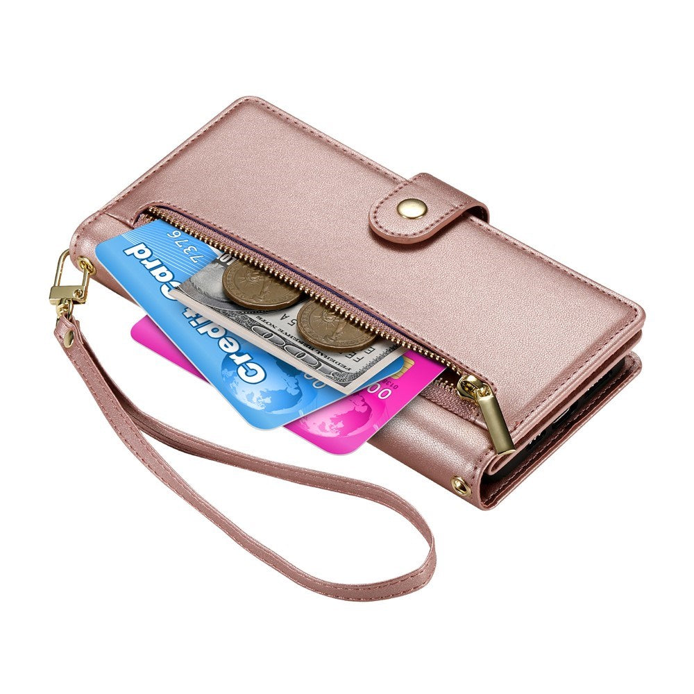 EIDERWOOD iPhone Air Flip Case with Card Holder / Zipper Pocket / Strap - Rose Gold
