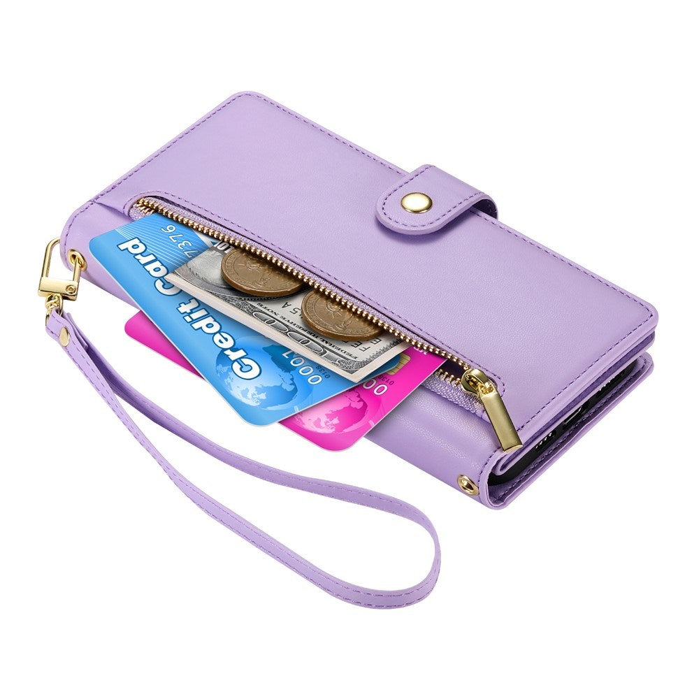 EIDERWOOD iPhone Air Flip Case with Card Holder / Zipper Pocket / Strap - Purple