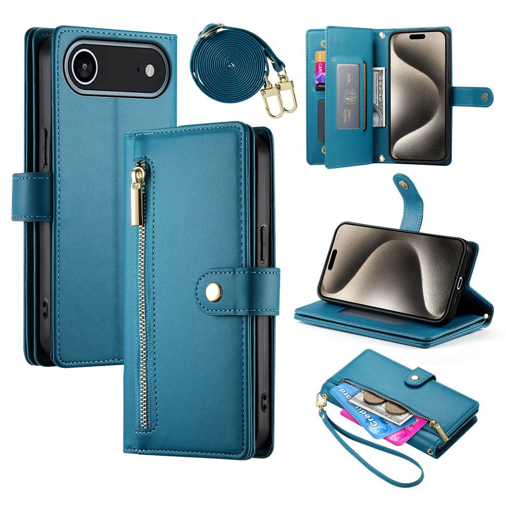 EIDERWOOD iPhone Air Flip Case with Card Holder / Zipper Pocket / Strap - Blue