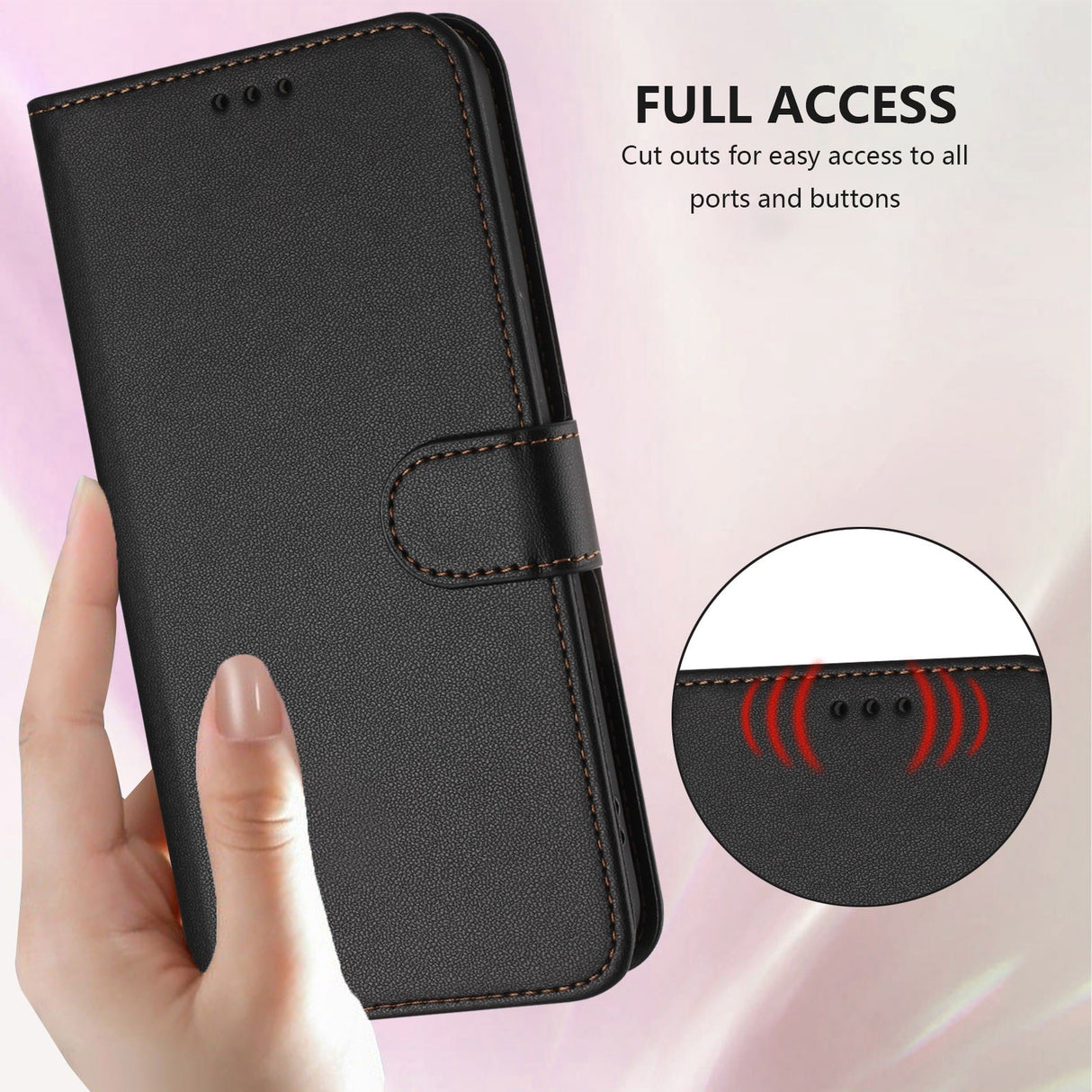 iPhone 18 Pro Max / 17 Pro Max EIDERWOOD Faux Leather Flip Case with Strap - Black