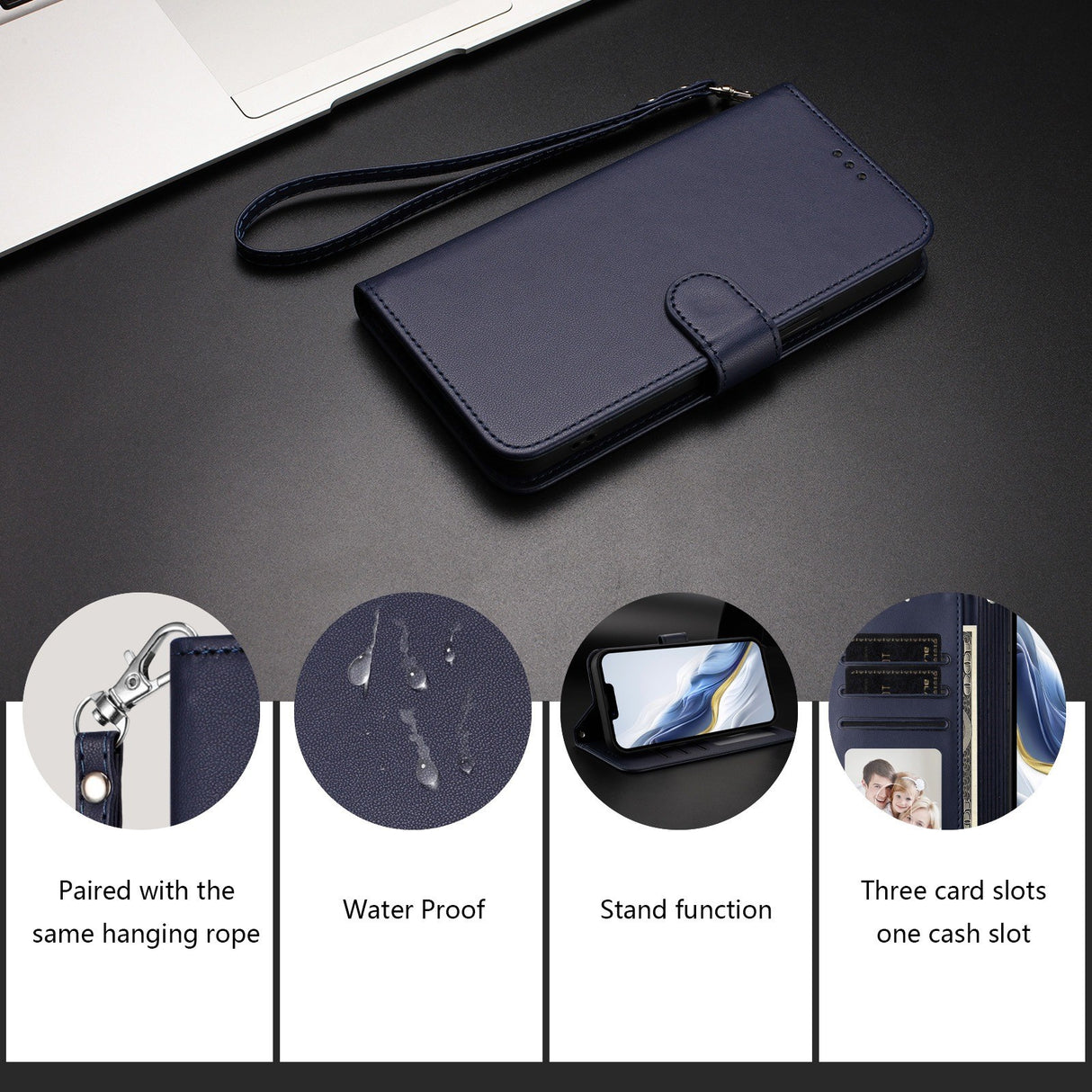 iPhone 18 Pro Max / 17 Pro Max EIDERWOOD Faux Leather Flip Case with Strap - Blue