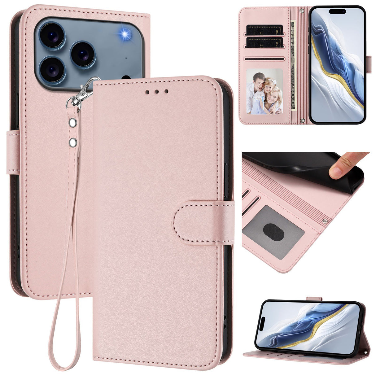 iPhone 18 Pro Max / 17 Pro Max EIDERWOOD Faux Leather Flip Case with Strap - Pink