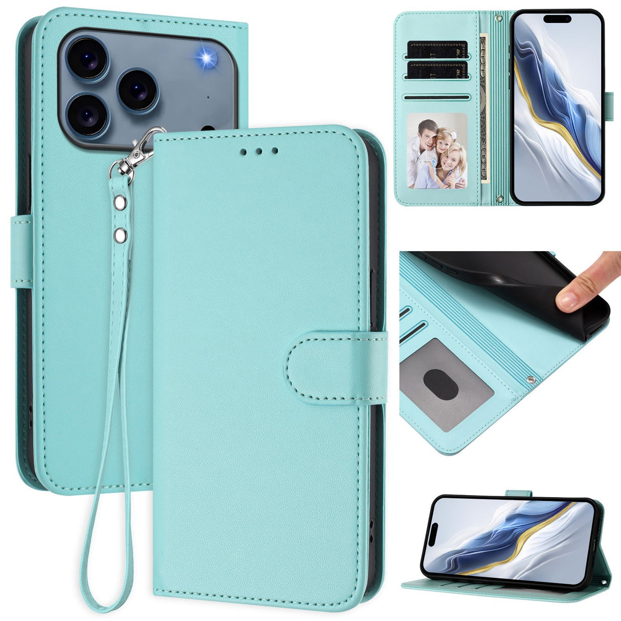 iPhone 18 Pro Max / 17 Pro Max EIDERWOOD Faux Leather Flip Case with Strap - Light Blue