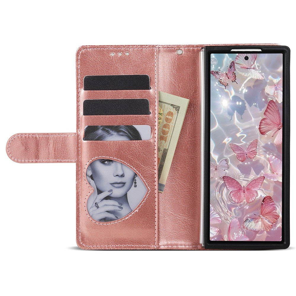 EIDERWOOD Samsung Galaxy Z Fold7 Glitter Flip Case with Wallet & Strap - Rose Gold