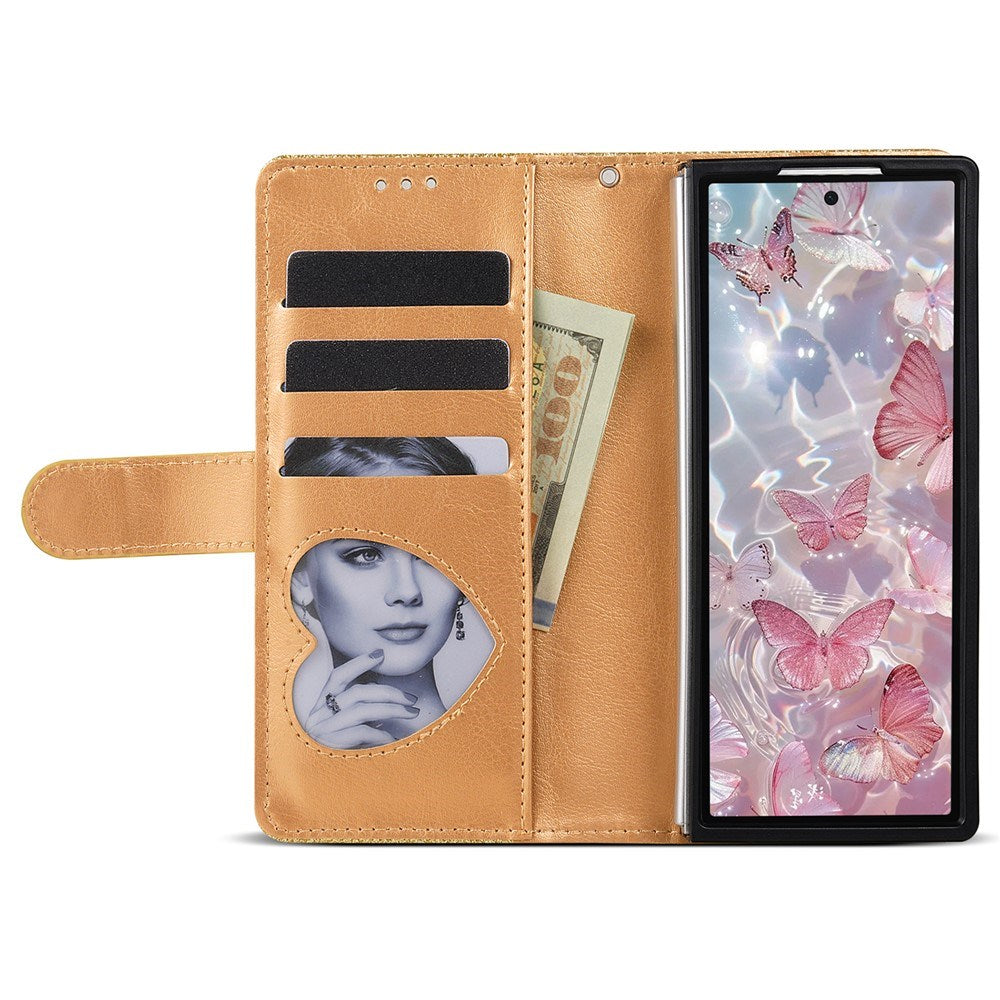 EIDERWOOD Samsung Galaxy Z Fold7 Glitter Flip Case with Wallet & Strap - Gold