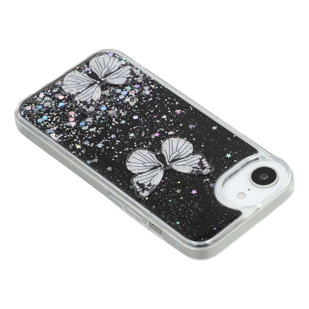 EIDERWOOD iPhone 16e Flexible Plastic Case with Butterflies - Transparent / Black