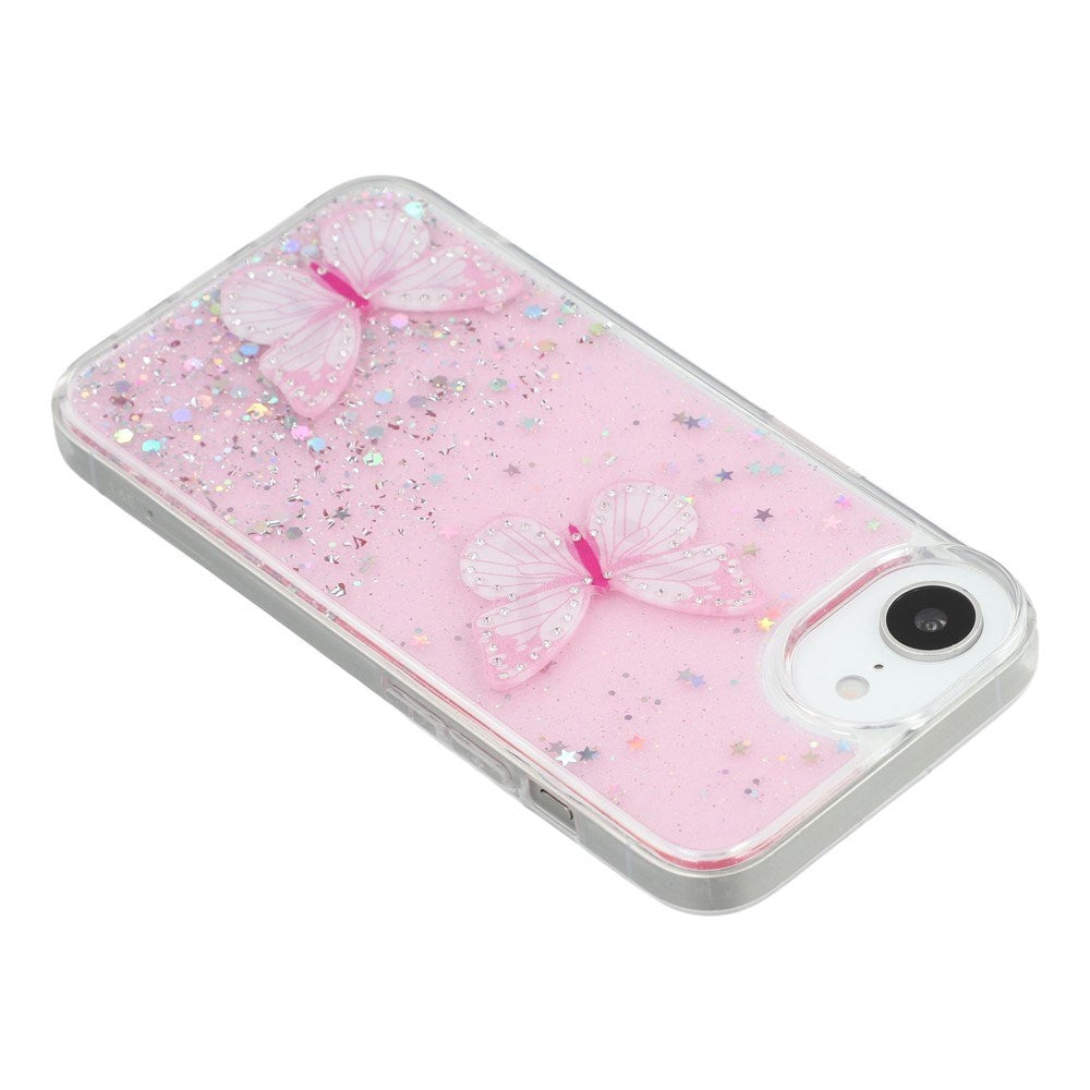 EIDERWOOD iPhone 16e Flexible Plastic Case with Butterflies - Transparent / Pink