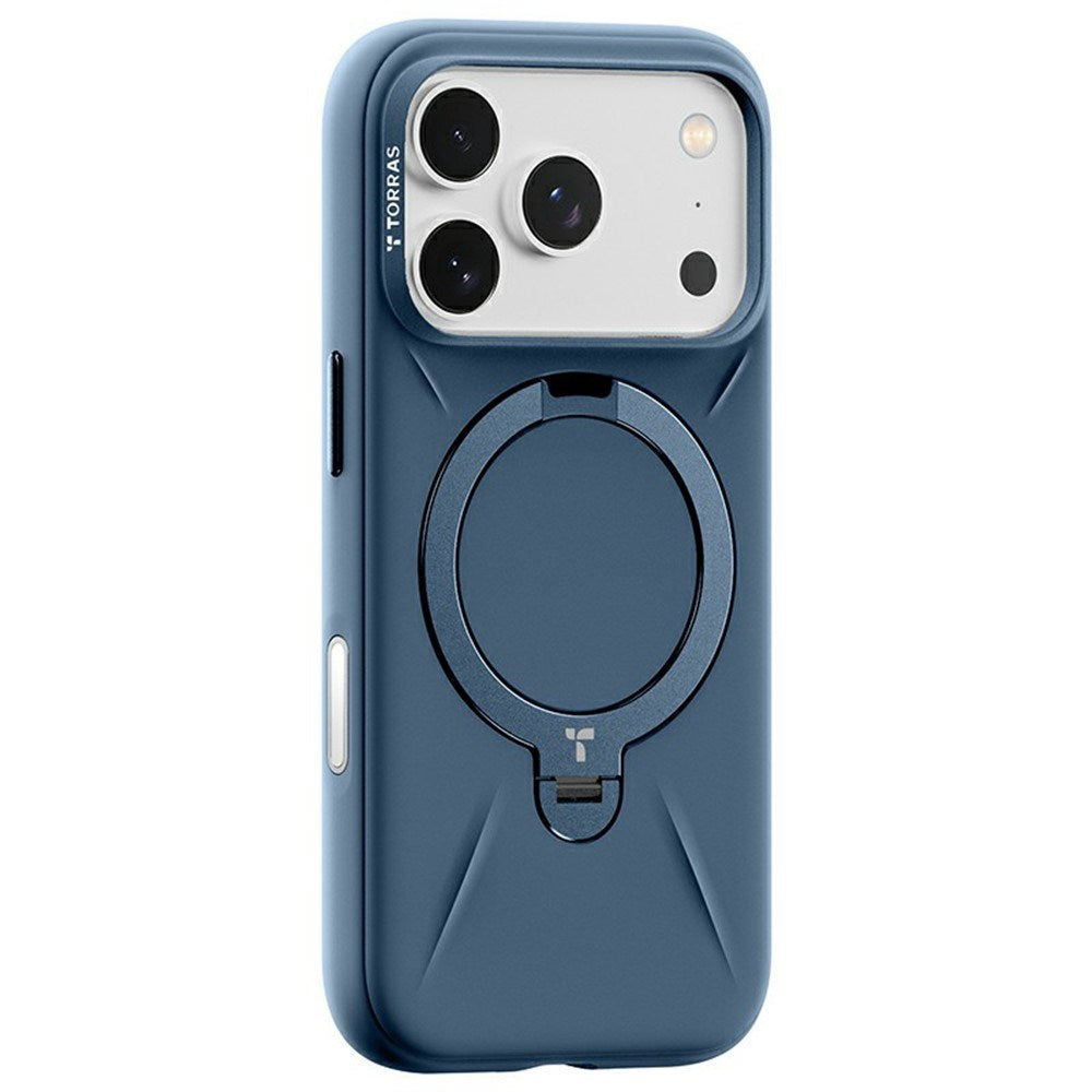 TORRAS iPhone 17 Pro Ostand Spin Silicone Case with Rotating Kickstand - MagSafe Compatible - Blue