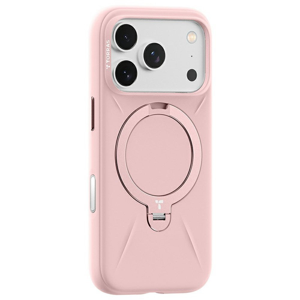 TORRAS iPhone 17 Pro Ostand Spin Silicone Case with Rotating Kickstand - MagSafe Compatible - Pink