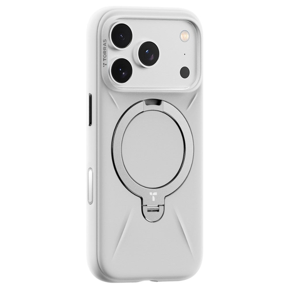 TORRAS iPhone 17 Pro Ostand Spin Silicone Case with Rotating Kickstand - MagSafe Compatible - White