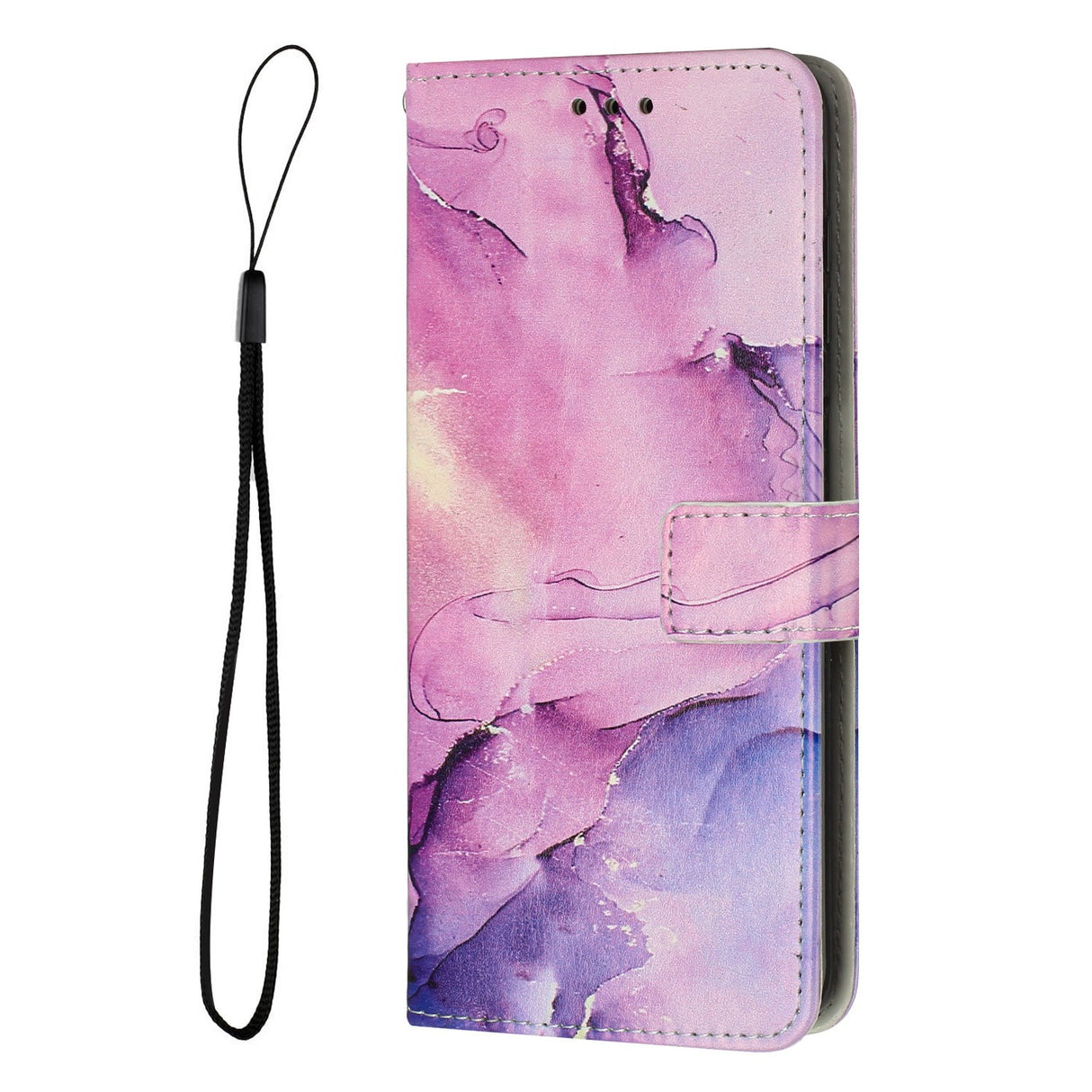 EIDERWOOD Motorola Moto G56 Marble Patterned Faux Leather Flip Case with Strap - Purple
