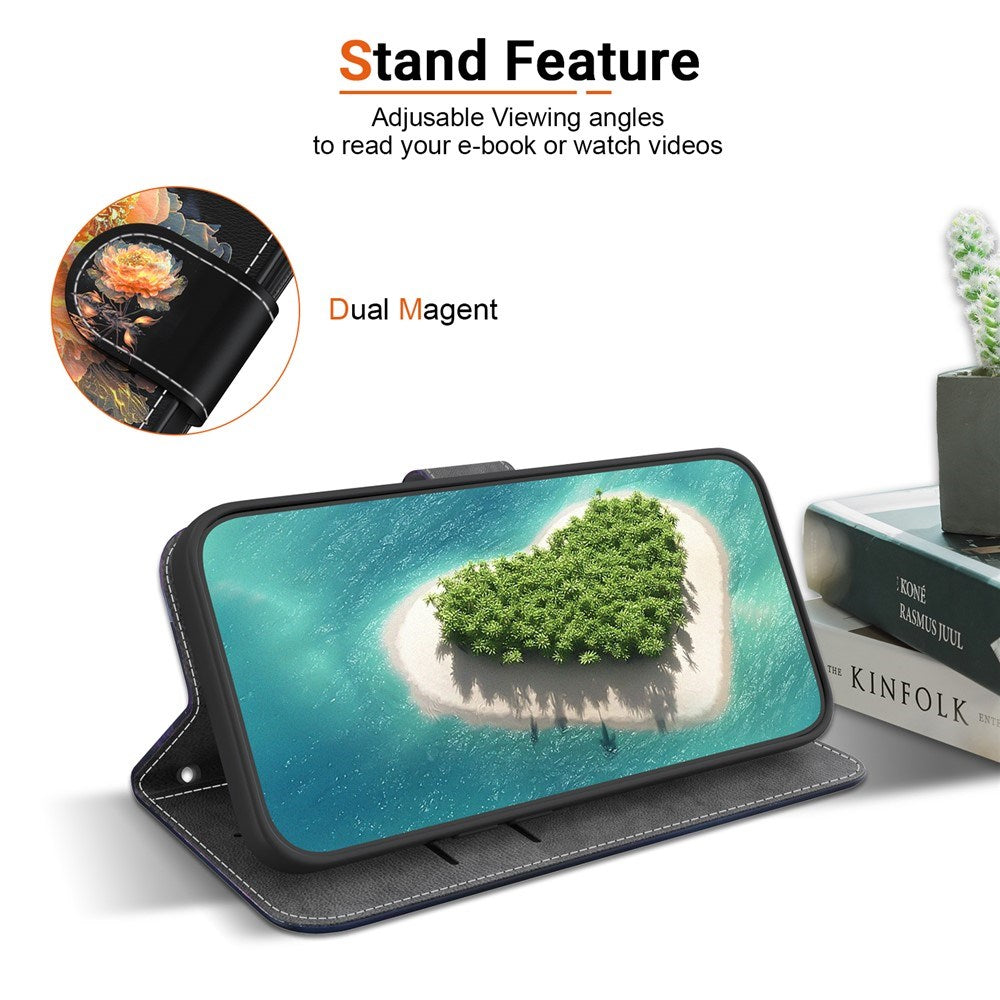 EIDERWOOD OnePlus Nord 5 Faux Leather Flip Case with Card Holder & Strap - Gold Peony