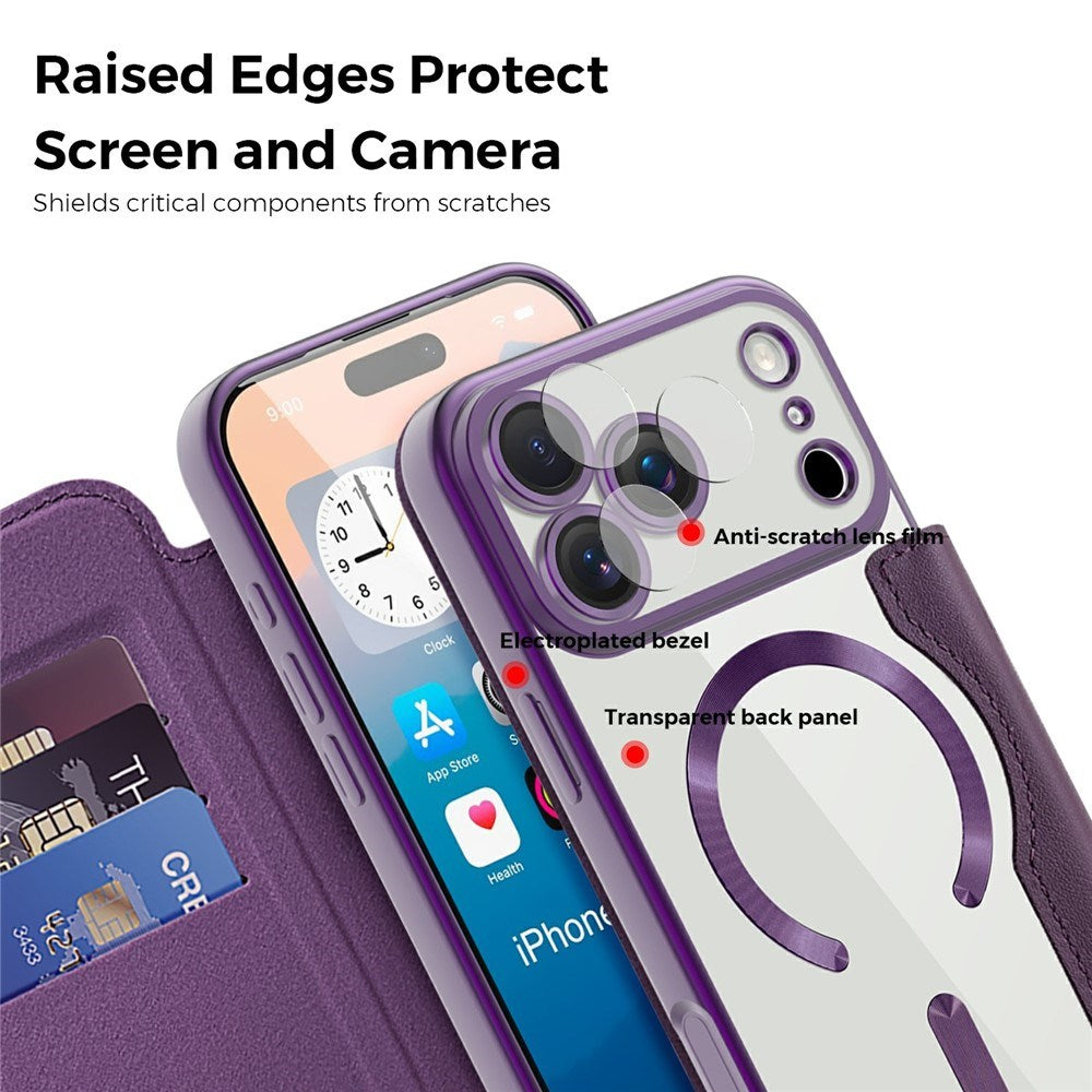 EIDERWOOD iPhone 17 Pro Flip Case with Transparent Back - MagSafe Compatible - Purple