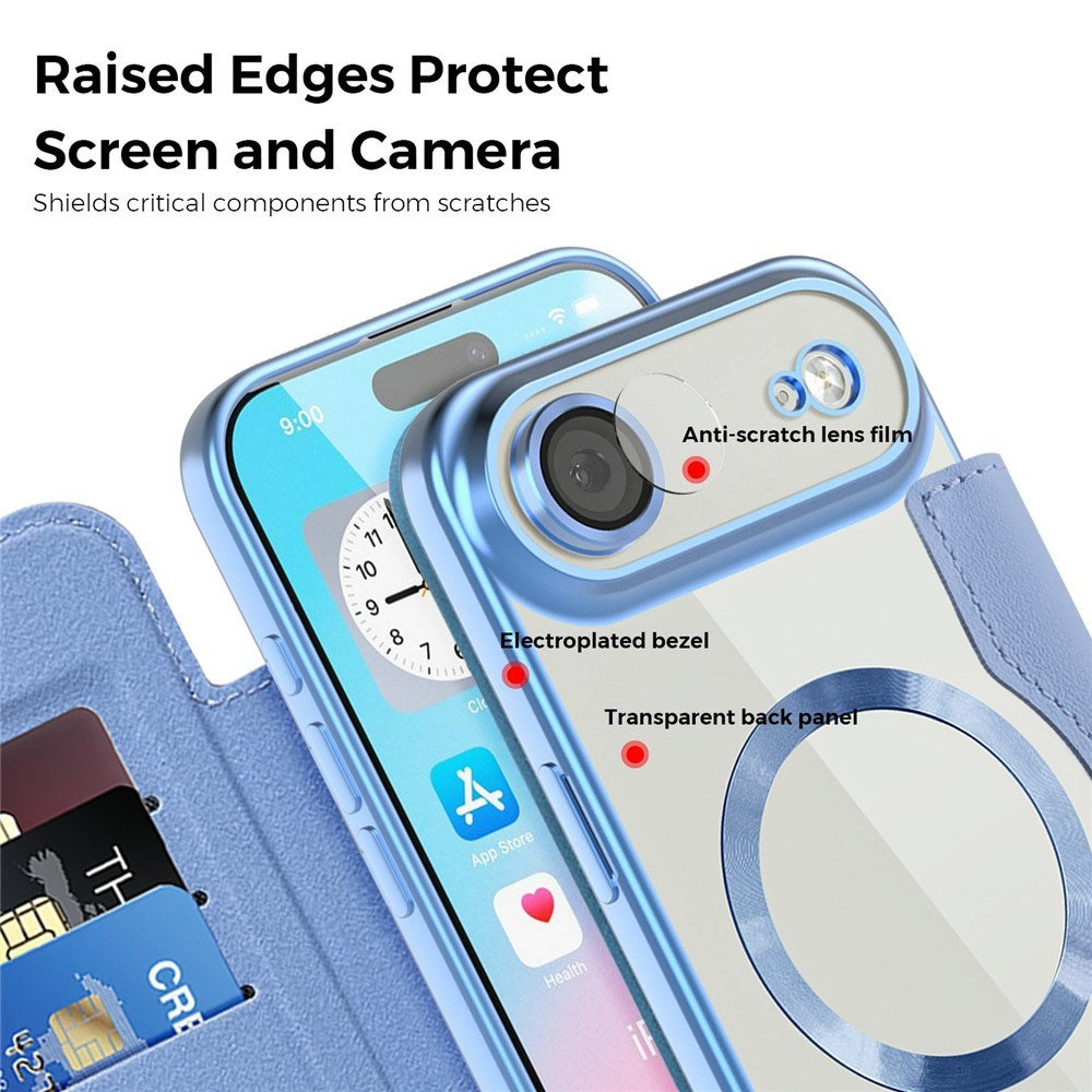 EIDERWOOD iPhone Air Flip Case with Transparent Back - MagSafe Compatible - Light Blue