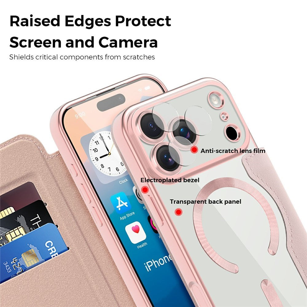 EIDERWOOD iPhone 17 Pro Max Flip Case with Transparent Back - MagSafe Compatible - Pink