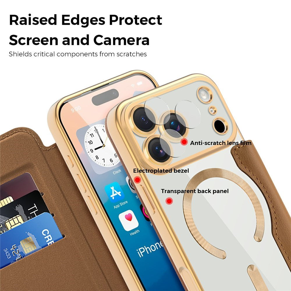 EIDERWOOD iPhone 17 Pro Max Flip Case with Transparent Back - MagSafe Compatible - Brown