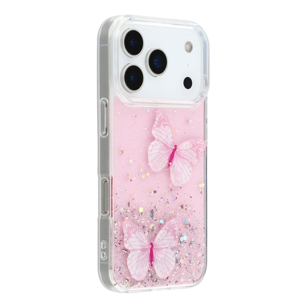 EIDERWOOD iPhone 17 Pro Flexible Plastic Case with Butterflies - Transparent / Pink