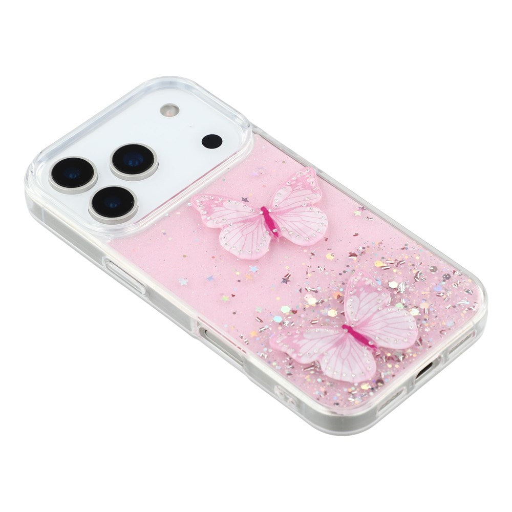 EIDERWOOD iPhone 17 Pro Flexible Plastic Case with Butterflies - Transparent / Pink