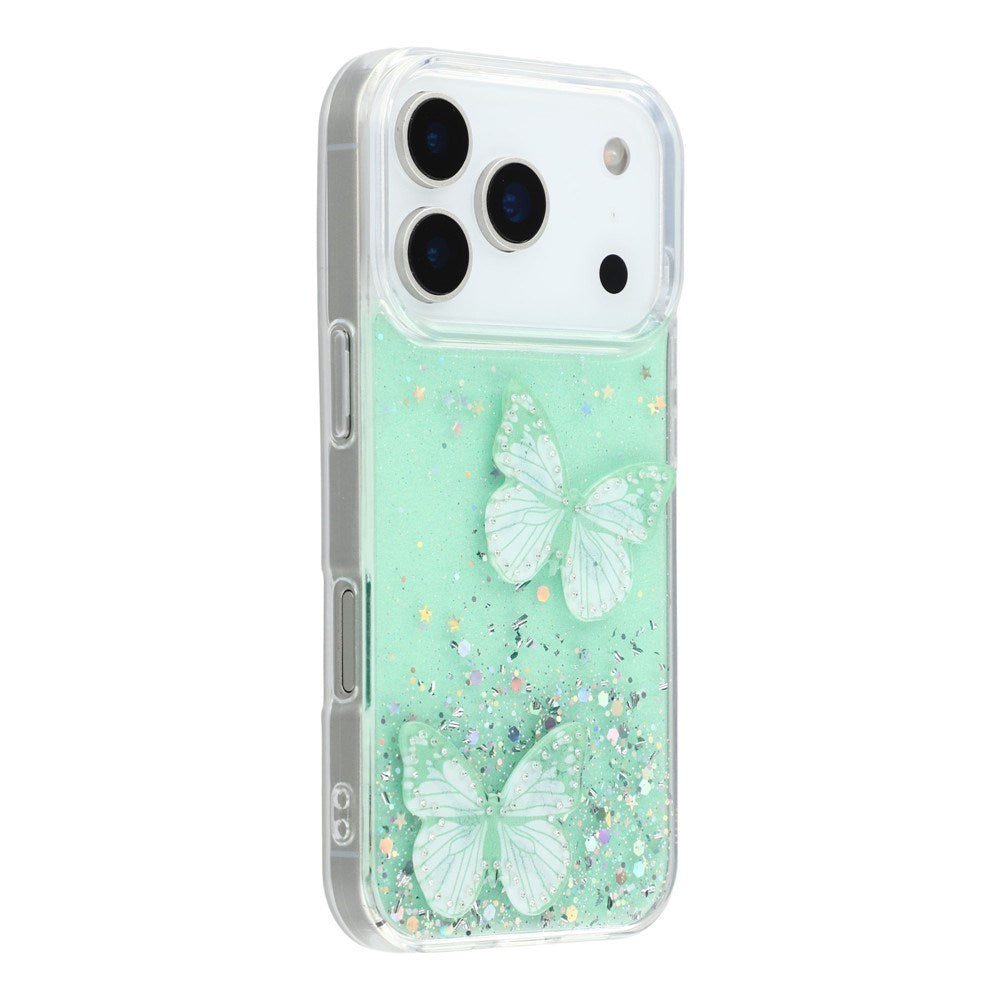 EIDERWOOD iPhone 17 Pro Flexible Plastic Case with Butterflies - Transparent / Green