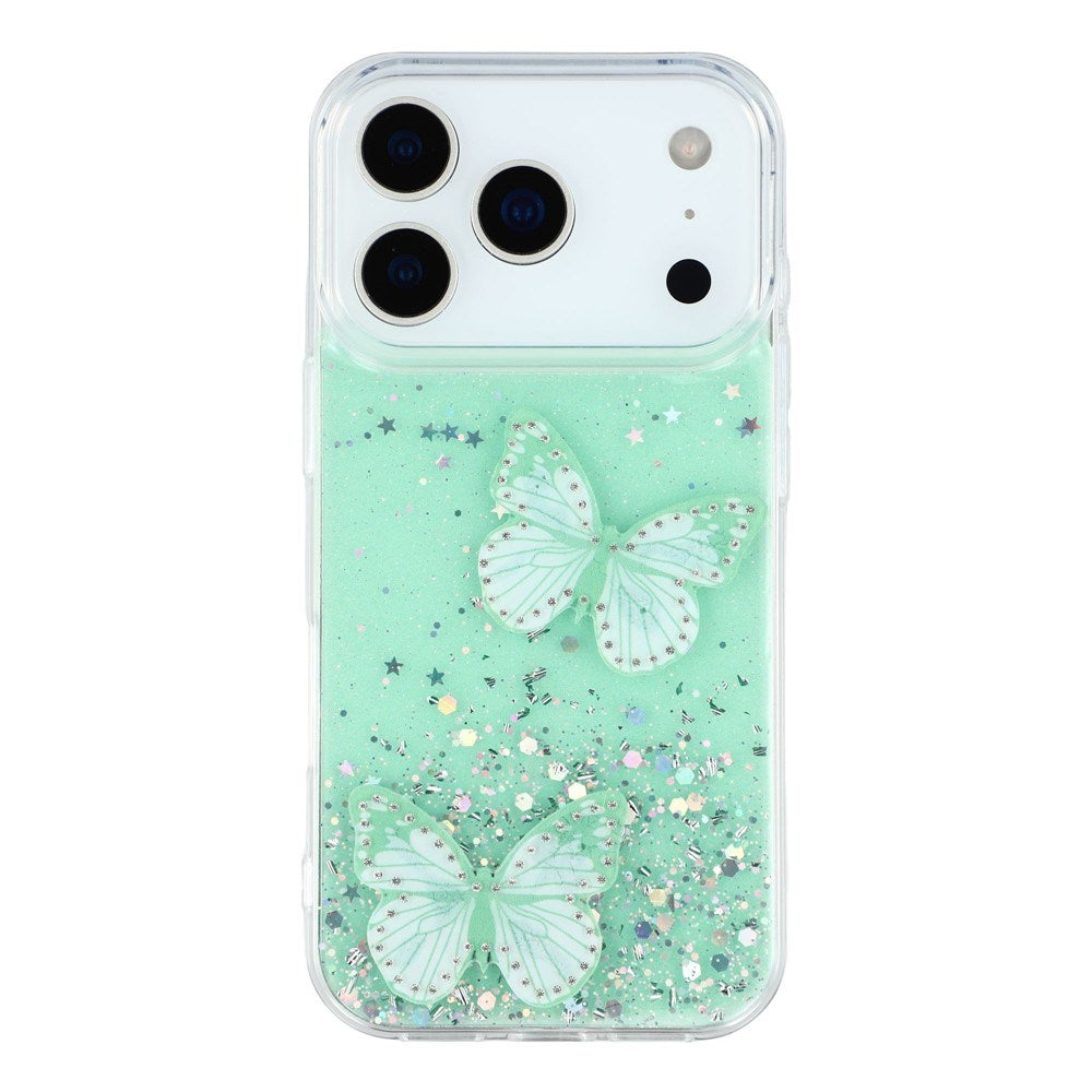 EIDERWOOD iPhone 17 Pro Flexible Plastic Case with Butterflies - Transparent / Green