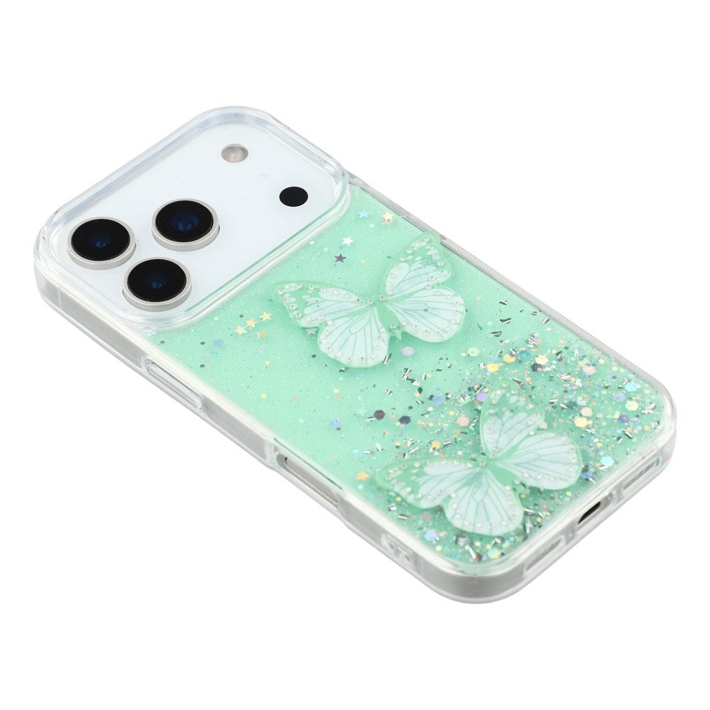 EIDERWOOD iPhone 17 Pro Flexible Plastic Case with Butterflies - Transparent / Green