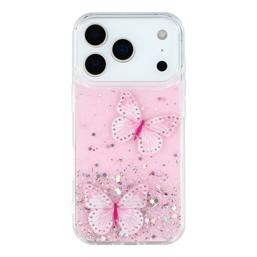 EIDERWOOD iPhone 17 Pro Max Flexible Plastic Case with Butterflies - Transparent / Pink