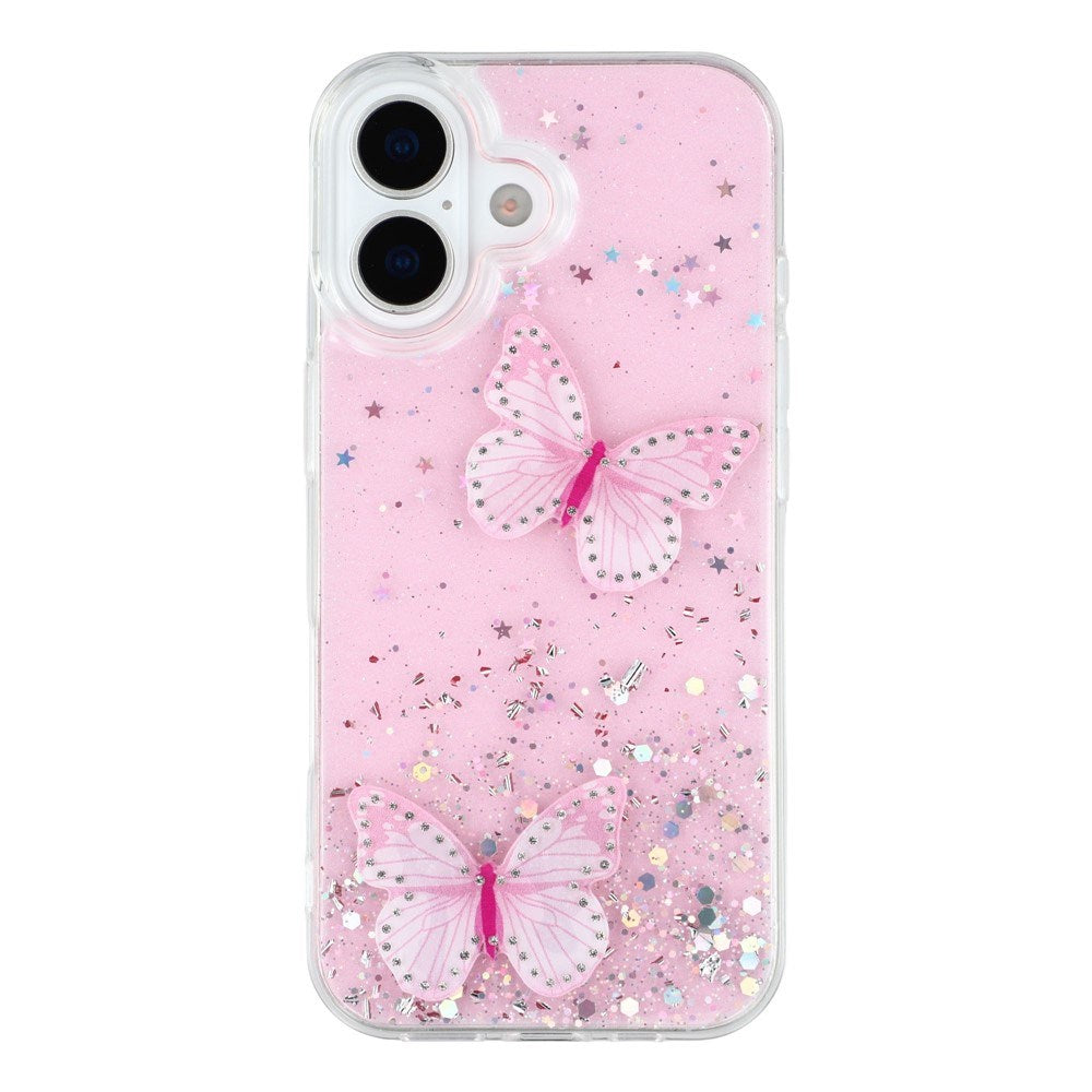 EIDERWOOD iPhone 17 Flexible Plastic Case with Butterflies - Transparent / Pink