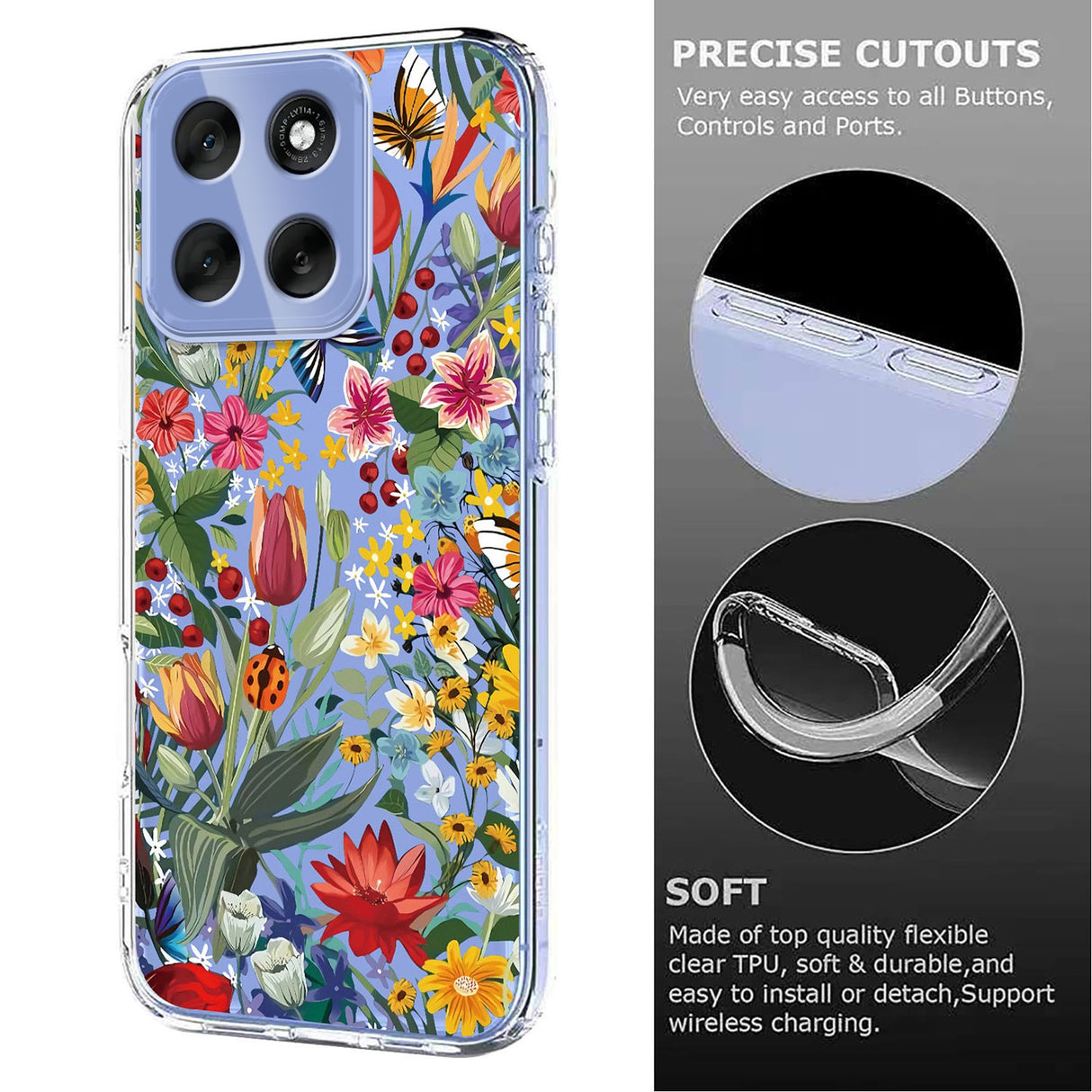 EIDERWOOD Motorola Moto G56 Flexible Plastic Case with Floral Motif - Transparent / Lilies