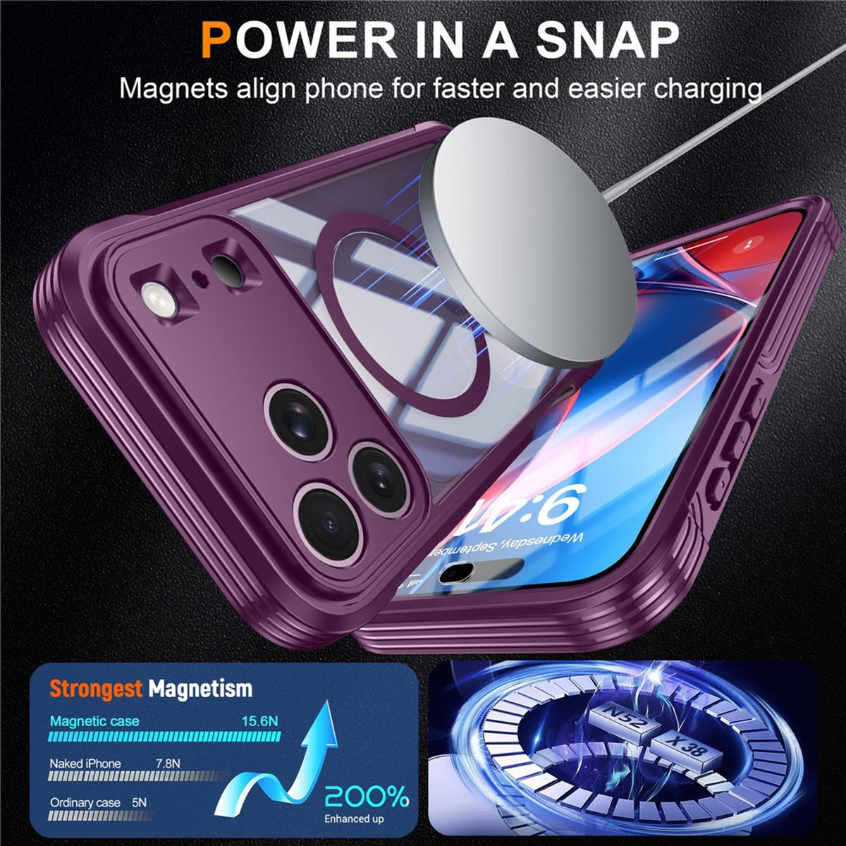 iPhone 18 Pro / 17 Pro Hybrid Plastic Case with Built-In Screen Protector - MagSafe Compatible - Transparent / Purple