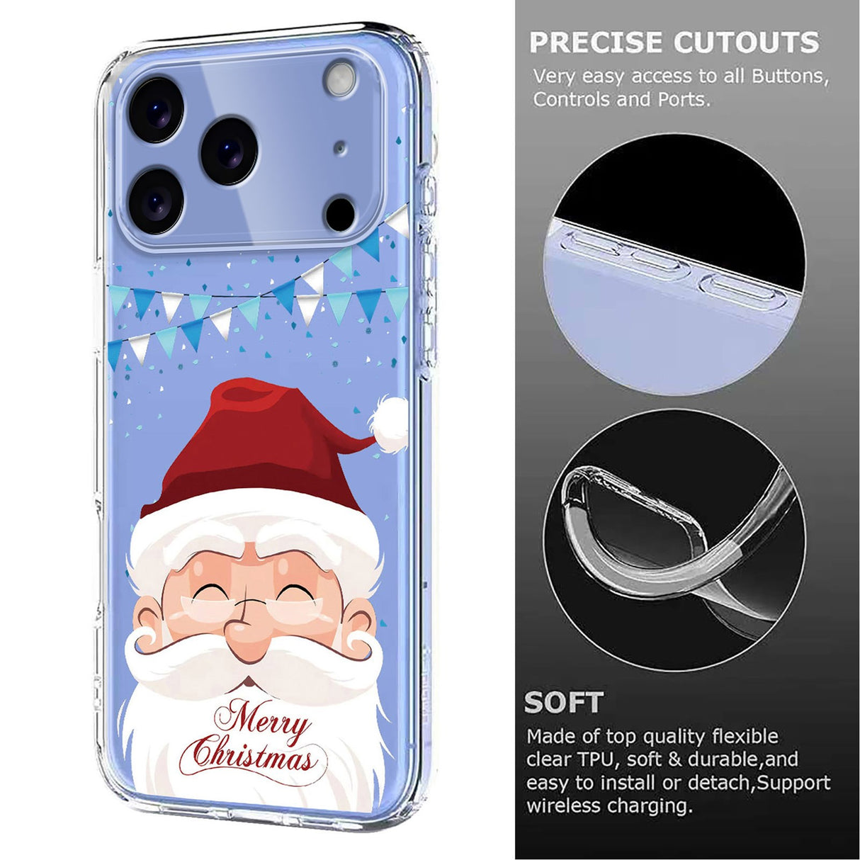 EIDERWOOD iPhone 17 Pro Max Flexible Plastic Christmas Case with Motif - Transparent / Santa Claus