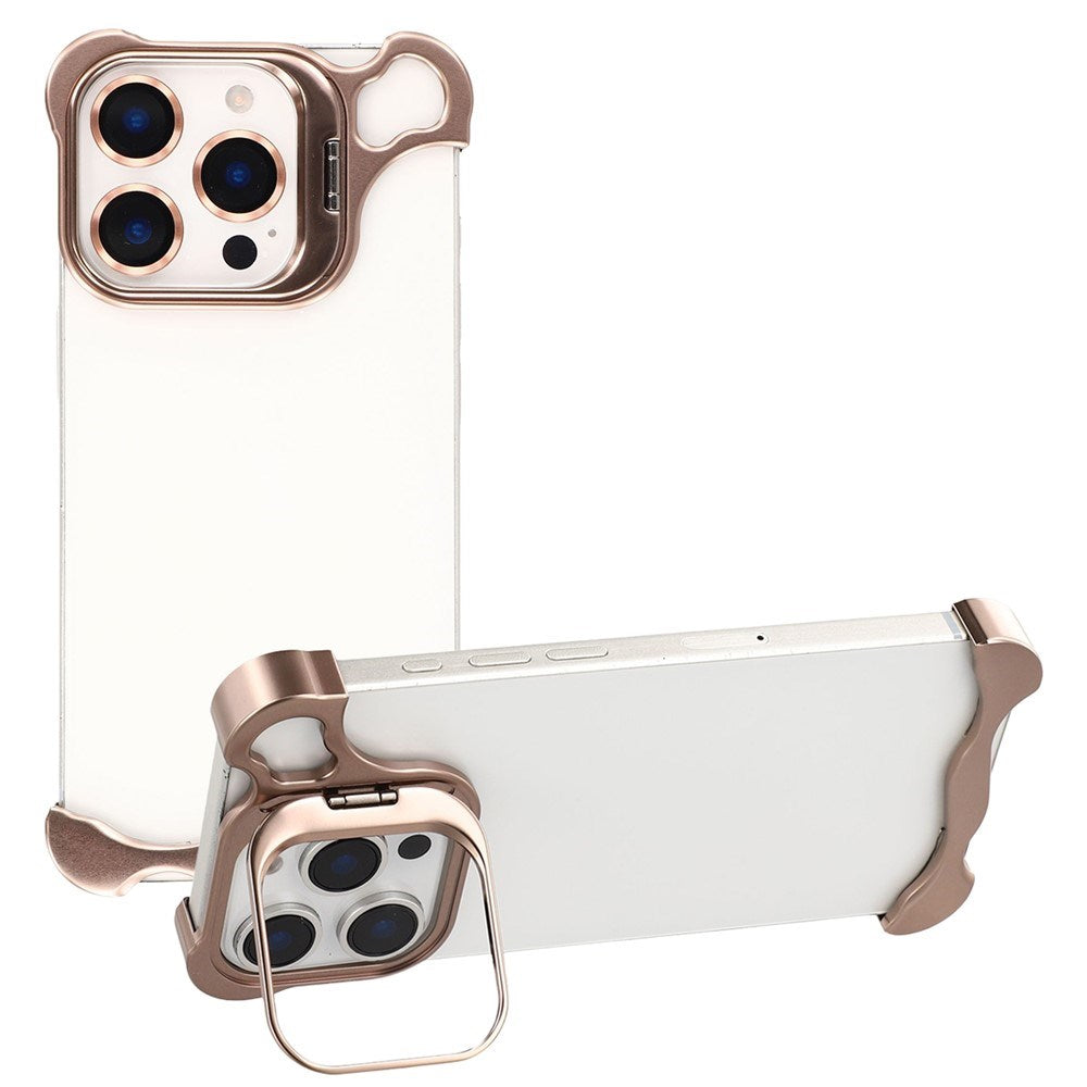 iPhone 16 Pro Two-Piece Metal Bumper Case with Stand & Lens Protector - Gold