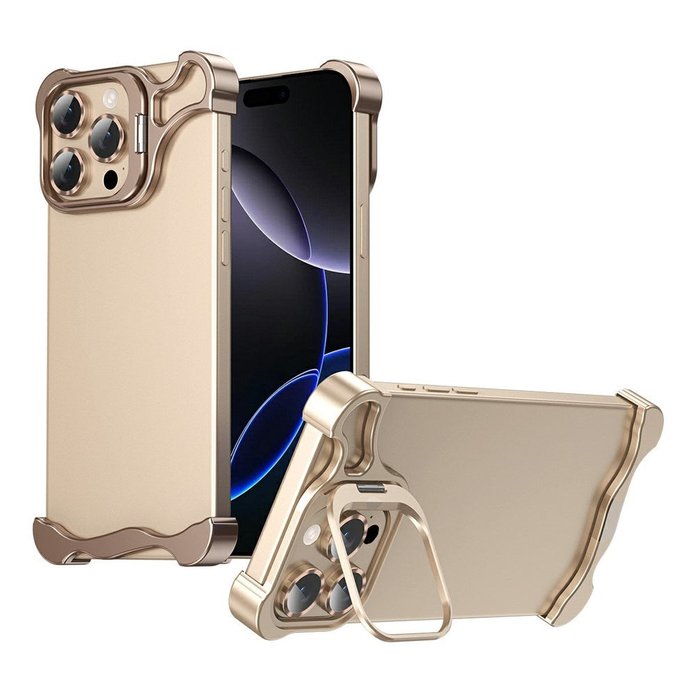 iPhone 16 Pro Two-Piece Metal Bumper Case with Stand & Lens Protector - Gold