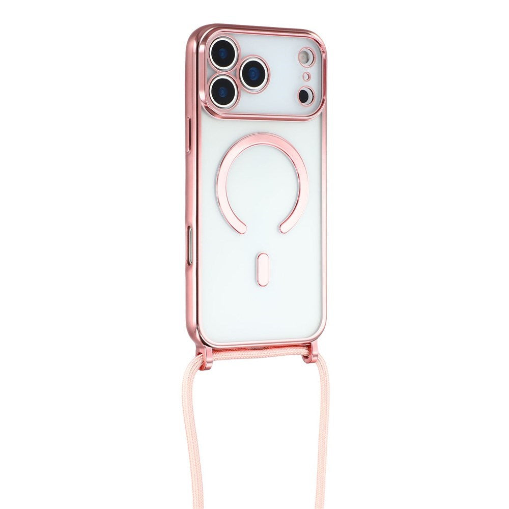 EIDERWOOD iPhone 17 Pro Max Flexible Plastic Case with Adjustable Strap - MagSafe Compatible - Transparent / Pink